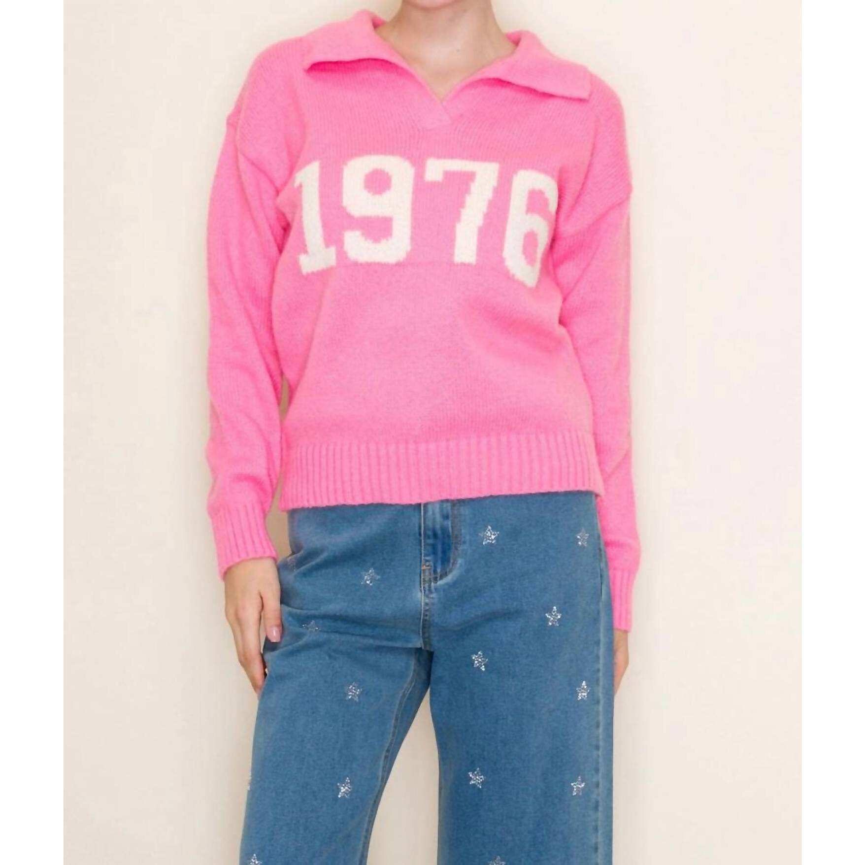 New Geegee X Lovelo 1976 Varsity Sweater Top In Pink
